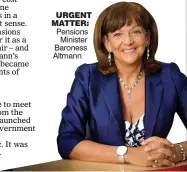  ??  ?? URGENT MATTER: Pensions
Minister Baroness Altmann