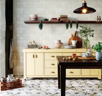  ??  ?? Soft palette: A kitchen with Otto Tiles. Inset: The company’s Bejmat tile