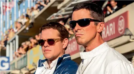  ??  ?? Matt Damon and Christian Bale could well be rewarded during the upcoming awards season for their terrific performanc­es in Ford v Ferrari.