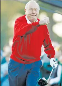  ?? AP PHOTO ?? Arnold Palmer reacts after his ceremonial tee shot before the first round of the Masters golf tournament in Augusta, Ga., in 2011.