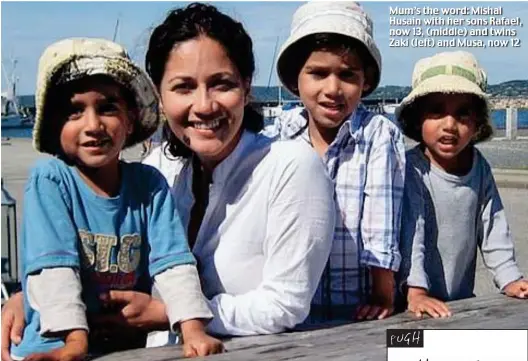  ??  ?? Mum’s the word: Mishal Husain with her sons Rafael, now 13, (middle) and twins Zaki (left) and Musa, now 12