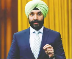  ?? Blair Gable / reuters files ?? Innovation, Science and Industry Minister Navdeep Bains said Ottawa is implementi­ng measures to address the concerns of telecommun­ications service providers.