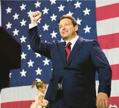  ?? REBECCA BLACKWELL/AP ?? Florida Gov. Ron Desantis arrives for an election night party after winning his reelection race Nov. 8 in Tampa, Fla.