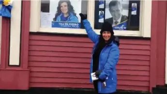  ?? FACEBOOK ?? Tina Olivero with one of her election signs in a picture posted on Facebook earlier in the campaign.