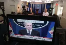  ?? GETTY IMAGES FILE ?? ROLL THE VIDEO: Special counsel Robert Mueller is seen on a screen during a press conference in May. Mueller is due to testify today before two Congressio­nal panels.