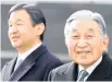  ??  ?? Crown Prince Naruhito ( left) will ascend the throne a day after Emperor Akihito abdicates.
