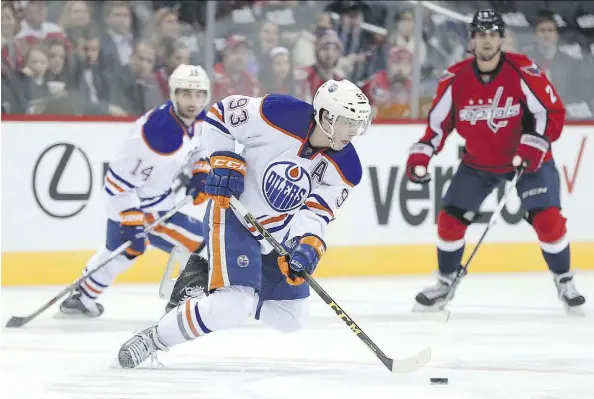  ?? PATRICK SMITH/GETTY IMAGES ?? Edmonton Oilers centre Ryan Nugent-Hopkins could be used as trade bait to help the young club on its blue-line, Jim Matheson writes. What the Oilers really need is a Drew Doughty or Duncan Keith on defence to eat up half a game.