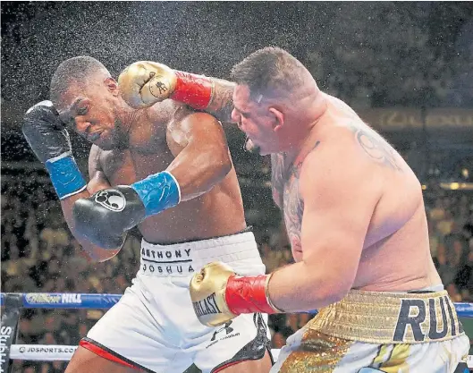  ?? AP ?? Piña va, piña viene. Ruiz sometió a un gran castigo al inglés Joshua en el séptimo round, cuando lo tiró cuatro veces a pura potencia.