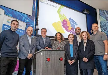  ?? ?? ● Steve Rotheram (third left) pictured with colleagues from the LCR Connect joint venture between the Liverpool City Region Combined Authority, ITS and NGE