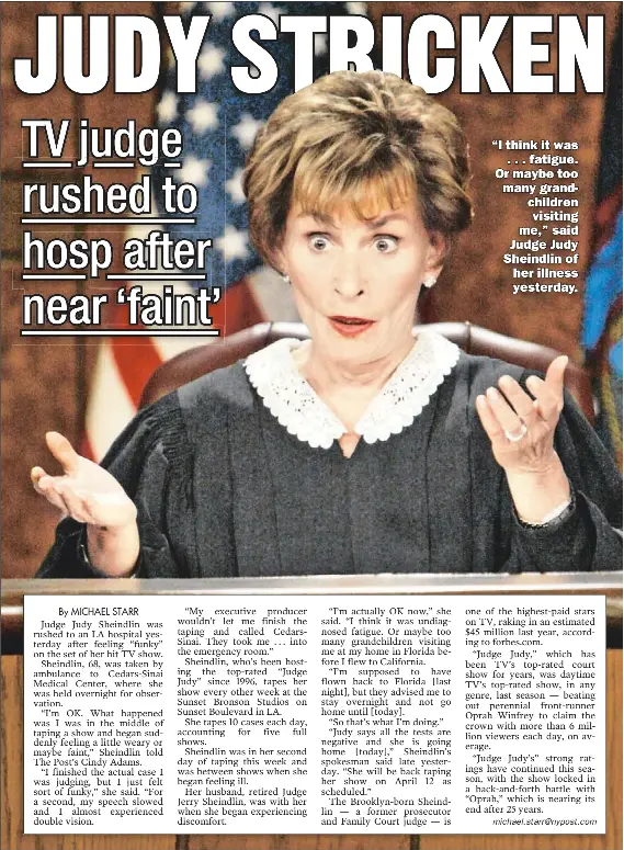 Judge Judy suffers health scare on set PressReader