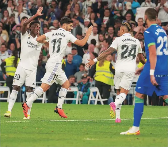  ?? DAVID JAR ?? Marco Asensio marcó el gol de la victoria del Real Madrid contra el Getafe