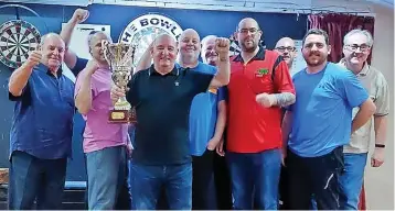  ?? ?? ● Hatton Cup winners 2021-2022 season, Widnes Bowling Club BA with finalists Widnes Bowling Club BB. From left to right: Ged Price, John Bowles (hidden), Kev Garcia, Alan Magee, Robbie Gorst, John Kilkenny, Terry Roach, Danny Magee, Jonny Leather and Colin Rigby