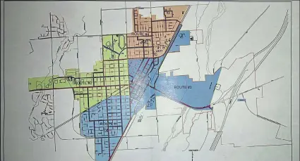  ?? Courtesy ohoto ?? City of Sterling snow routes map showing priority of streets in each of the four sections.