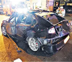  ??  ?? The wreckage of the Seat Leon after the driver lit a cigarette after using an aerosol