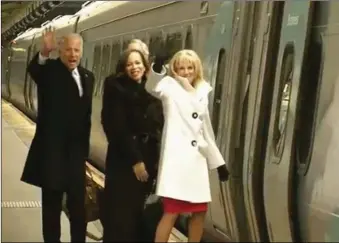  ??  ?? Joe Biden and his wife, Jill following the inaugurati­on ceremonies, headed to Washington’s Union Station, and boarded a train for the ride home to Wilmington, Delaware