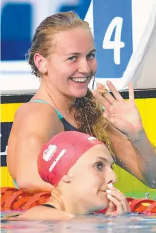  ?? Picture: AAP IMAGE ?? Ariarne Titmus, of Australia, wins the women’s 400m freestyle final at Gold Coast Aquatic Centre.