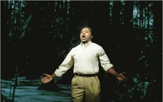  ?? JASON DECROW/AP 2021 ?? Will Liverman performs during a rehearsal of “Fire Shut Up in My Bones” at the Metropolit­an Opera in New York. He was hailed by The New York Times for his “breakthrou­gh performanc­e.”