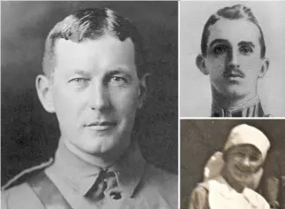  ??  ?? Clockwise from top left: Poet Lt. Col. John McCrae, Alexis Helmer, whose death inspired McCrae’s “In Flanders Fields,” and Muriel Robertson, a volunteer aid worker during the Great War who was Helmer’s girlfriend.