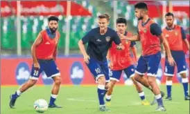  ?? ISL ?? Chennaiyin FC players train on the eve of the match against FC Goa.