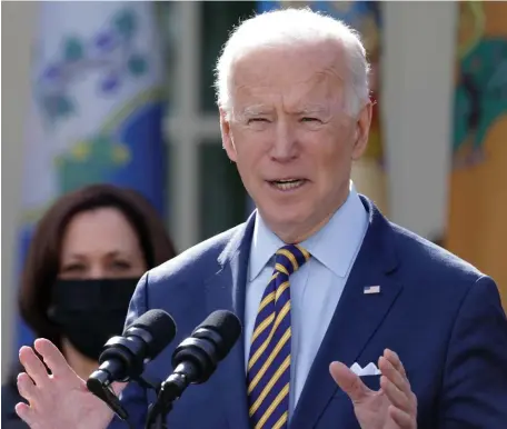  ?? GETTY IMAGES ?? ALL IN GOOD TIME: President Biden speaks about the $1.9 trillion stimulus measure at the White House in Washington, D.C., on Friday. Biden has spoken sporadical­ly since becoming president but has still not held a traditiona­l press briefing, fielding questions from the media.