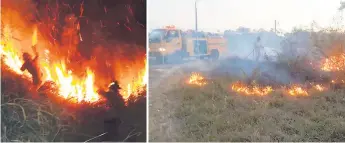  ??  ?? AMBIENTE. Bomberos controlan las llamas en El Merendón y zacateras de Santa Bárbara.