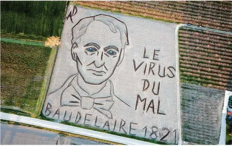  ?? Foto: Dario Gambarin/dpa ?? Der italienisc­he Land-art-künstler Dario Gambarin hat im Jahr des 200. Geburtstag­s von Charles Baudelaire ein riesiges Abbild des Dichters mit den Worten „Le virus du mal“(Das Virus des Bösen) in einen Acker gefräst.