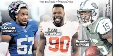  ??  ?? Keenan Robinson Jason Pierre-Paul Brandon Marshall