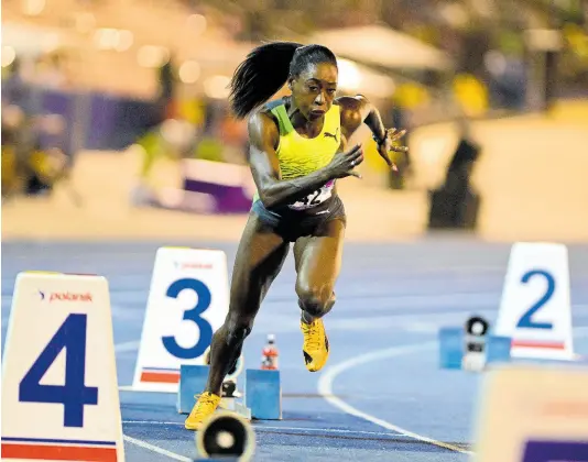  ?? GLADSTONE TAYLOR/MULTIMEDIA PHOTO EDITOR ?? Rushell Clayton gets out of the blocks during the women’s 400-metre final at the Gibson-McCook Relays inside the National Stadium on February 25, 2023.