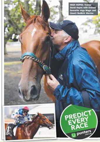  ??  ?? HIGH HOPES: Trainer David Hayes with Everest favourite Vega Magic and ( inset) Redkirk Warrior.