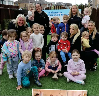  ?? ?? Youngsters at the nursery in Cardonald, and left, with Cassi and George Bowie