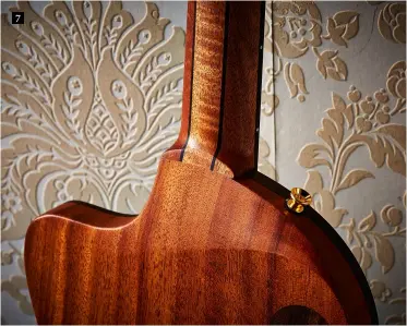  ??  ?? 7 Again the neck is typical Lowden with its five-piece laminate constructi­on, feeling a lot more like one of the brand’s acoustics