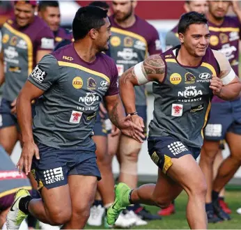  ?? PHOTO: REGI VARGHESE/AAP ?? UNDER PRESSURE: Anthony Milford and Kodi Nikorima.