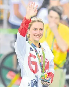  ?? — AFP file photo ?? Laura poses on the podium after the Women’s Omnium track cycling event at the Velodrome during the Rio Olympic Games.