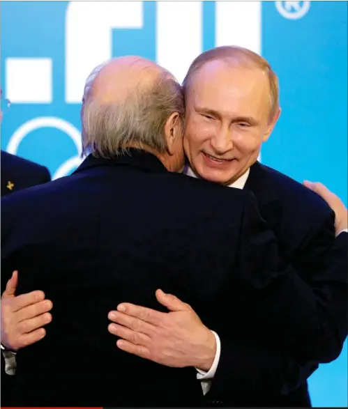  ?? FOTO: AP ?? Ingen kan vaere i tvivl om, at der er et rigtig godt forhold mellem karantaene­ramte Sepp Blatter og Ruslands praesident, Vladimir Putin.
