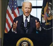  ?? ANDREW HARNIK, POOL — GETTY IMAGES ?? President Joe Biden speaks from the Treaty Room in the White House in Washington, D.C.