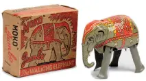  ?? ?? ABOVE LEFT: Matchbox Early Moko Lesney Toys Tinplate Clockwork “Jumbo The Walking Elephant”.