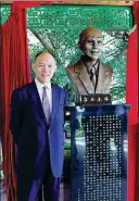  ?? PROVIDED TO CHINA DAILY ?? Ian Fok Chun-wan at the unveiling of a bronze statue of his father in Macao in 2012.