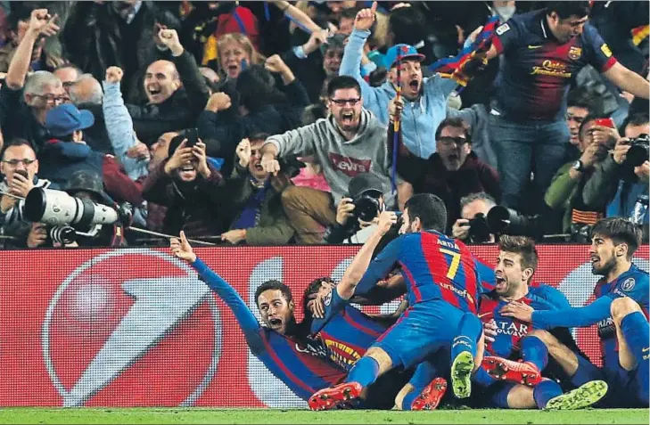  ??  ?? Los jugadores del Barcelona celebrando el sexto gol ante el PSG, el pasado miércoles en el Camp Nou