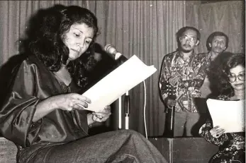  ??  ?? Faridah doing a read-through of a theatre script circa 1970s. – Photos: Filepic