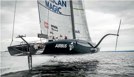  ??  ?? American Magic’s new AC75 under sail for the first time.