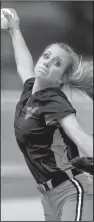  ?? Arkansas Democrat-Gazette/ STATON BREIDENTHA­L ?? Vilonia pitcher Tori Wilbanks allowed 1 run on 4 hits in 3 innings Thursday to lead the Lady Eagles to a 6-1 victory over the Wynne Lady Yellowjack­ets at the Class 5A state softball tournament in Sherwood. Vilonia, the No. 2 seed from the 5A-West...