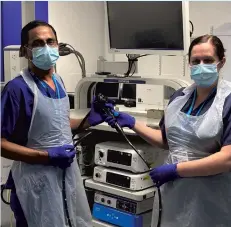  ?? ?? Dr Arun Krishna and Sister Zoe Chapham inside the new endoscopy unit .