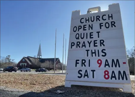  ?? MATT STONE — BOSTON HERALD ?? Holy Family Church in Duxbury is holding a 23-hour quiet prayer and reflection service for the Clancy family. It ends Saturday at 8 a.m.