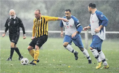  ?? ?? Sunderland & District Over 40s football between Penshaw CC and Times Inn (blue and white) at Herrington Welfare Ground, Houghton-le-Spring.