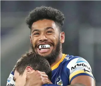  ??  ?? Parramatta Eels centre Waqa Blake celebrates win over Manly Sea Eagles on Saturday