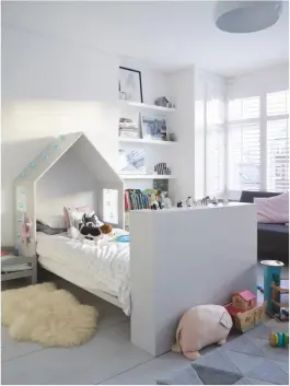  ??  ?? HADLEY’ S BEDROOM Ample storage, a bespoke bed and a soft playmat make this a creative haven. Cluster rug, from £165, Plantation rug Company. Picture ledges, from £5, Ikea