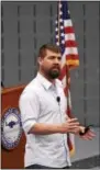  ??  ?? Navy SEAL Shannon Rusch presented his inspiratio­nal speech, “A Warrior’s Mind,” as part of the Nazz Mariani Veterans Center grand opening festivitie­s Tuesday at Delaware County Community College. Rusch talked about keeping a positive mindset, finding a...