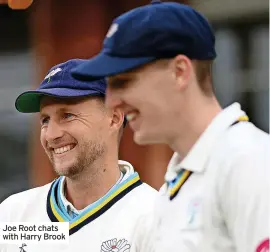  ?? ?? Joe Root chats with Harry Brook