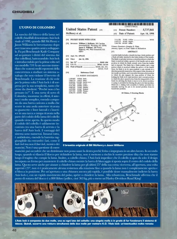  ?? ?? L’Axis lock è composto da due molle, una su ogni lato del coltello: una singola molla è in grado di far funzionare il sistema di blocco. Quindi, occorre una rottura simultanea delle due molle per mettere K.O. l’Axis lock: un’eventualit­à molto remota