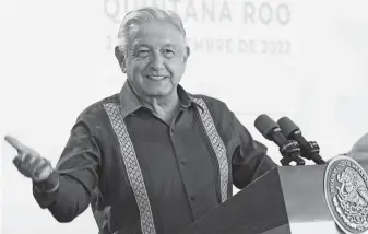  ?? CORTESÍA: PRESIDENCI­A ?? López Obrador, en la conferenci­a matutina de ayer en Quintana Roo